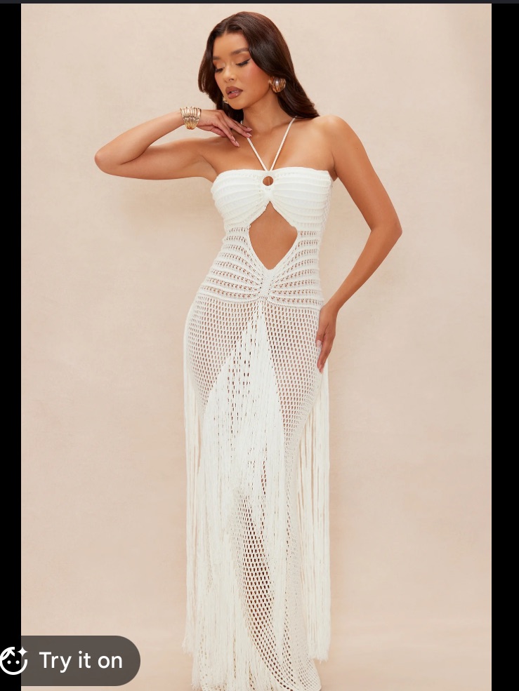 White Crochet Fringe Maxi Dress